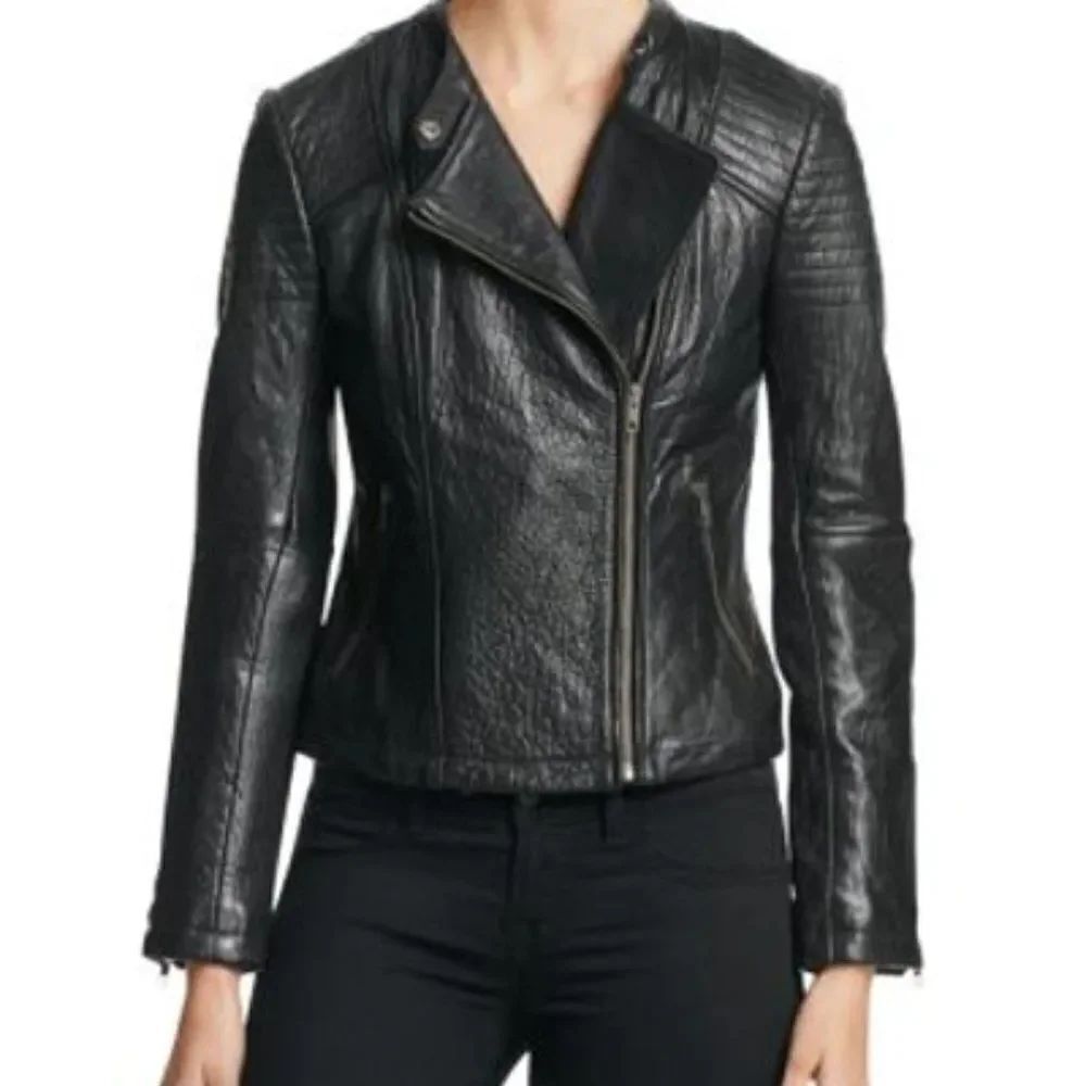 Cupcakes & Cashmere 100% Leather Shirley Moto Jacket size Small in Black